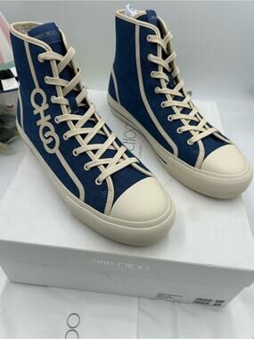 Men's Jimmy Choo logo high top denim canvas sneakers size 44 NWT